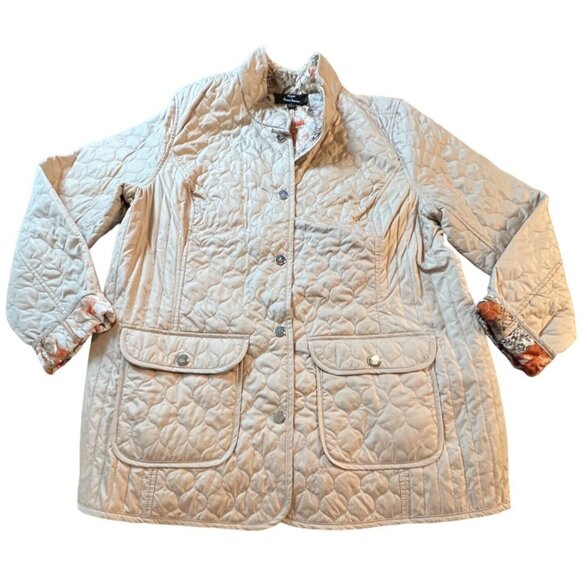 dennis basso Jackets & Blazers - Dennis Basso Quilted Reversible Jacket Floral Beige Size Large Cottage Core